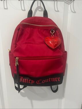 Juicy Couture Small/Medium Red Nylon Backpack with Heart Charm